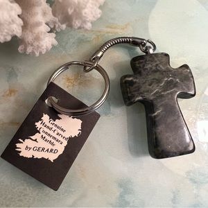 GERARD Hand Carved Connemara Marble Cross Key Fob NWT